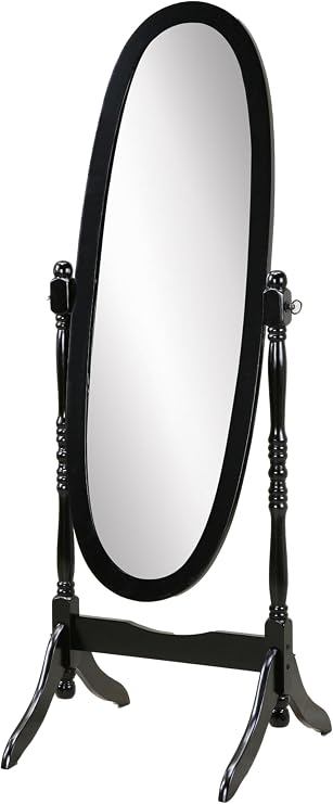 Elegant Full-Length Cheval Floor Mirror with Adjustable Tilt Stand, Perfect for Bedroom or Dressing Room, Freestanding Design with Turned Posts and Curved Bracketed Feet,Oval Glass Mirror (Black)
