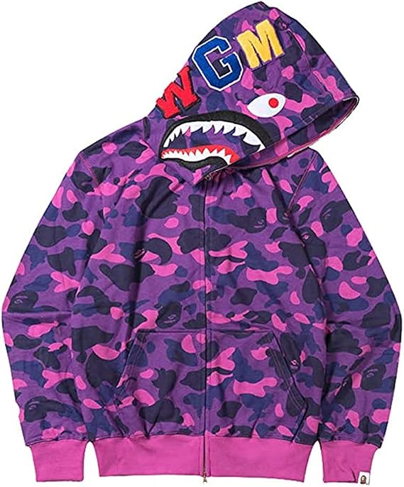 Men's Shark Mouth Fashion Hooded Sweatshirt Zipper Long Sleeve Hip Hop Street Wear Style Hinges Camouflage