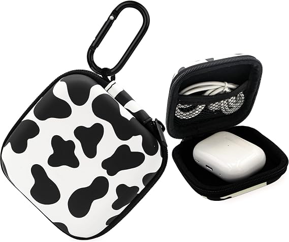 Earbud Case,Headphone Organizer Earbud Storage Bag, Hard EVA Shockproof Cover Carrying Case with Carabiner Clip Compatible with AirPods 4 Pro 2nd /3/2/1 Bose Galaxy Buds (Cow)