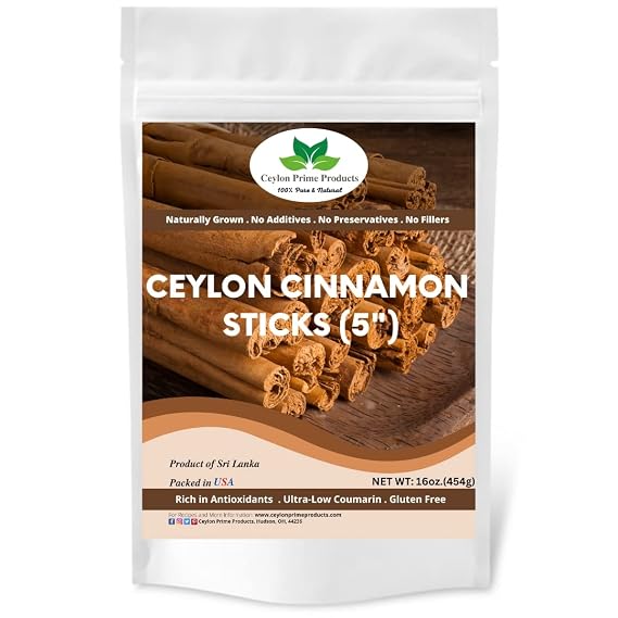 Ceylon Cinnamon Sticks 5" (1 lb), Premium Grade True Cinnamon from Sri Lanka, 100% Pure and Natural in a Resealable Bag