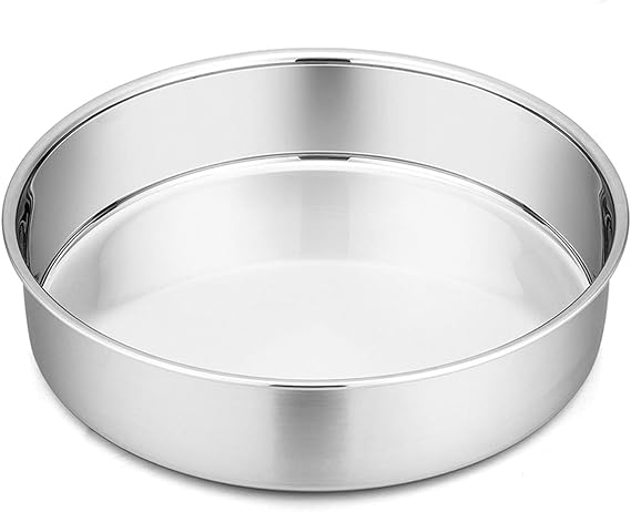 P&P CHEF 9.5 Inch Cake Pan Set of 1, Stainless Steel Round Cake Baking Pan | Layer Cake Tin Bakeware for Cooking Steaming, Ideal for Birthday Wedding Anniversary, Fit for Home & Commercial Use