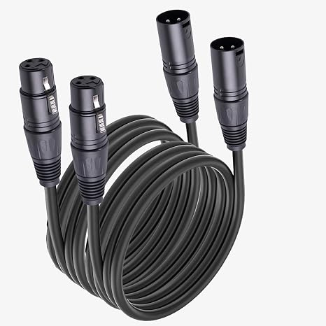 XLR Cable 50Ft 2 Pack - Premium Balanced Microphone Cable with 3-Pin XLR Male to Female Mic Speaker Cable, Black (50FT/2Pack/BLACK)