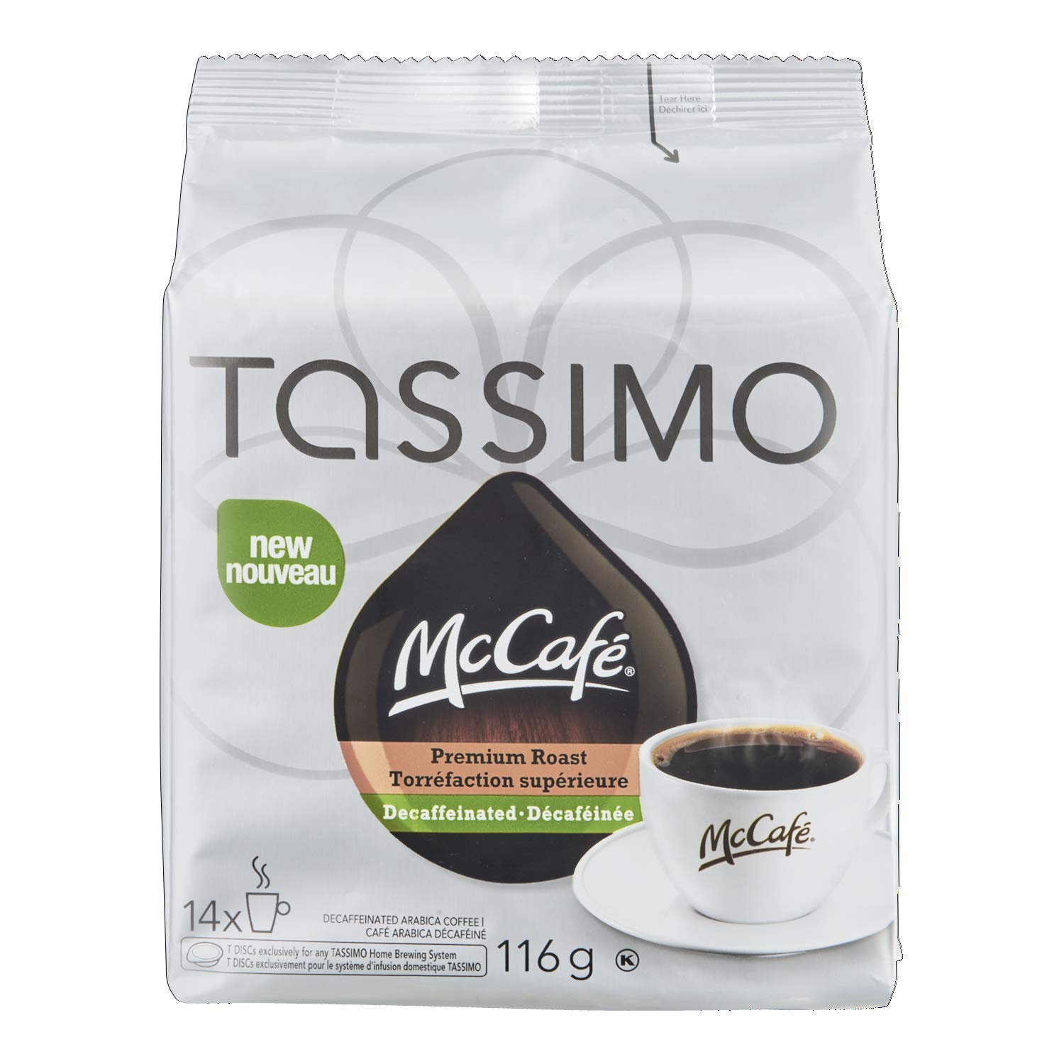 Mcdonalds McCafe Premium Roast Decaffeinated Coffee Tassimo 14 T-discs {Imported from Canada