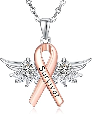 Dreamboat Sterling Silver Breast Cancer Necklace for Woman Pink Ribbon Pendant Necklace Cancer Awareness Hope Breast Cancer Survivor Gifts Jewelry