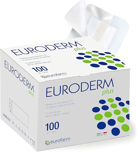 Euroderm Plus- 2 3/8 x 2 34 in- Clear Polyurethane Adhesive Island Wound Dressing,Waterproof,Bacteria Proof, Breathable,Non Stick Central Pad 100 Pcs