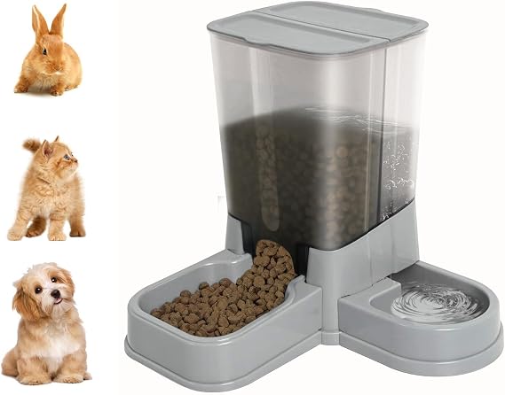 Automatic Cat Food Dispenser, 2 in 1 Detachable Gravity Feeding and Water Dispenser for Cats and Small Dogs (Grey)