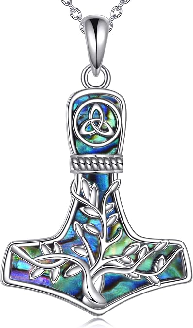 Thor Hammer Necklace 925 Sterling Silver Tree of Life Celtic Knot Viking Mjolnir Necklace Oxidize Norse Runes Amulet Jewelry Gifts for Women Men