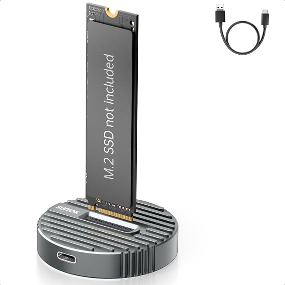 Tool-Free M.2 NVMe & SATA SSD to USB C Dock 10Gbps Aluminum Stripe | M2 SSD Reader Adapter for Data Rescue & External Storage, Supports M/B+M Key PCIe & NGFF 2230-22110, for Laptop, PC RTL9210C