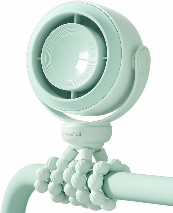 SWEETFULL Portable Stroller Fan, Pinch-Proof Baby Fan - Green