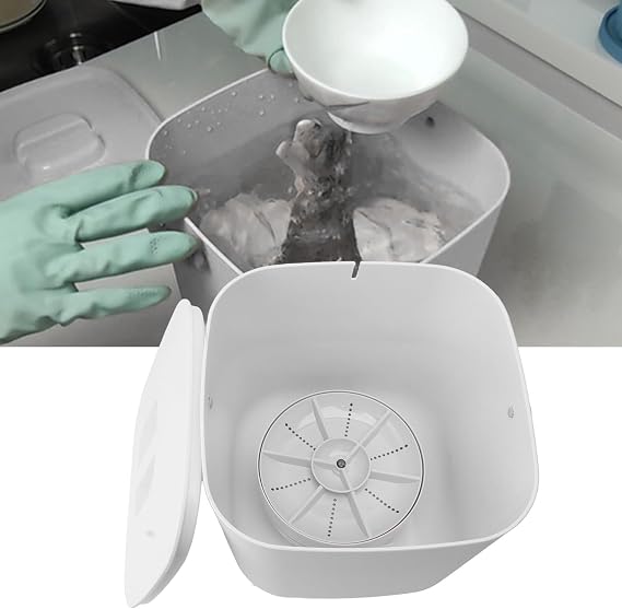 HURRISE Mini Dishwasher, Compact Mini Dish Washer, 2000mah ABS PC 8.5V 2A Portable Countertop Dishwasher Timed Shutdown for Apartment Glass Fruit Wash(White)