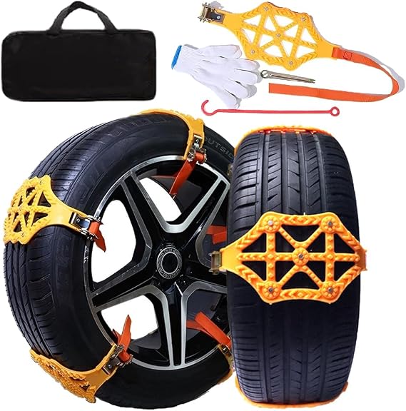 Snow Chains for Car 8 Pack, Emergency Anti Slip Chains for SUV/Trucks/ATV, Adjustable Universal Winter Security Chains for Ice Snow Mud Sand, Easy Installation