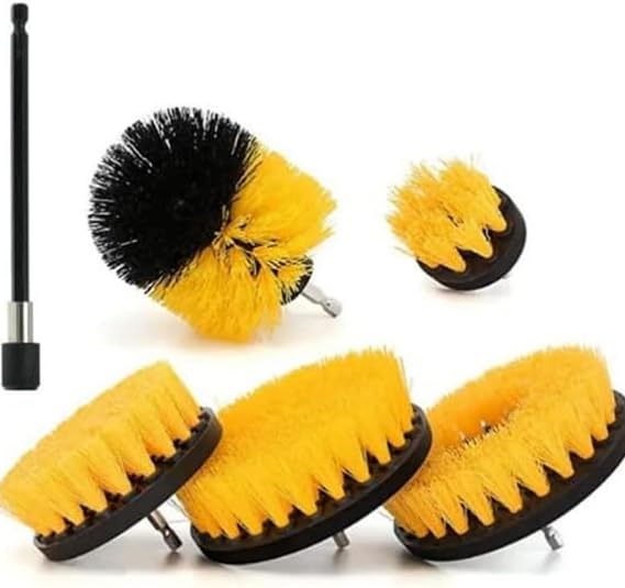 Professional Cleaning Brush 5 Pieces and 15cm Extension Rod Yellow MUF-01 Installed on Livx Hygiene Drill Bit
