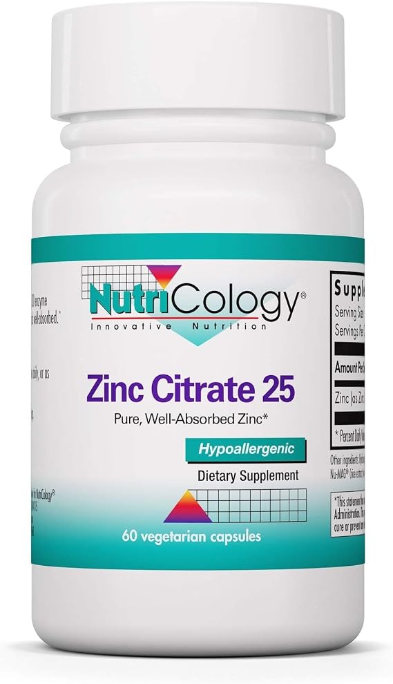 NutriCology Zinc Citrate 25 mg Immune, 60 Capsules