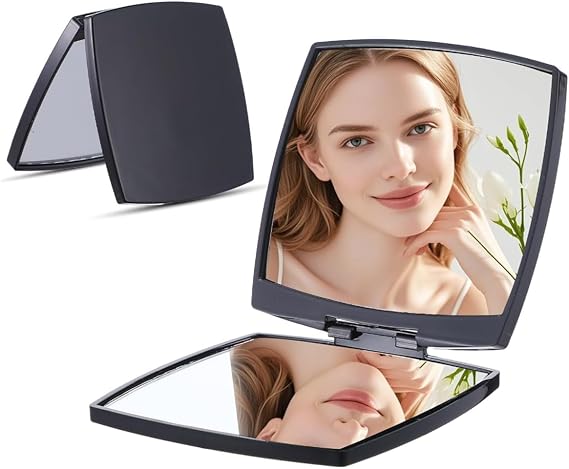 Fashion Compact Vanity Mirror for Women, Elegant Small Compact Mirror 2 x 1 x Magnification,Double Sided Folding Travel Makeup Mirror,Perfect for Purse, Pocket Mirror for Gift