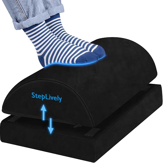Foot Rest for Under Desk at Work, 2 Heights Foot Stool, Black | Comfortable Office Desk Accessories with 2 Adjustable Heights, Washable Cover, Footrest for Office, Home and Car Foot Support