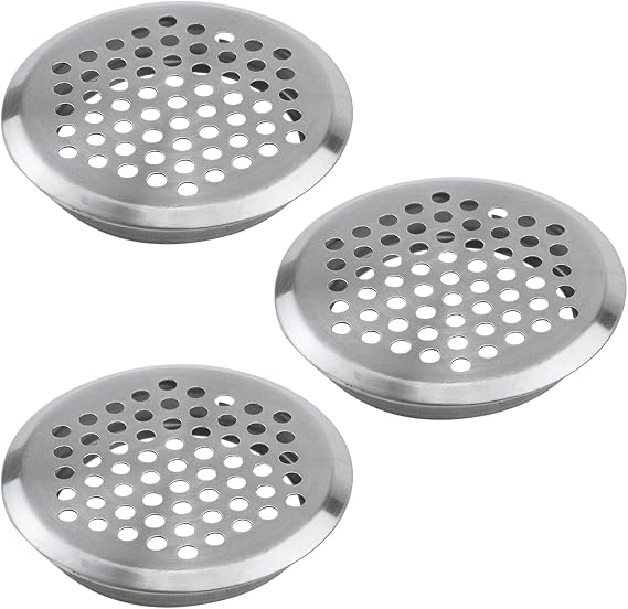 Antrader 2 Inch/53mm Stainless Steel Air Vent Louver,Stainless Steel Mesh Hole Circular Soffit Vent for Kitchen, Bathroom, Cabinet,Pack of 3