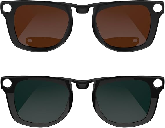 HiBloks Polarized Clip for Ray-Ban Meta Wayfarer RW4006/4012 Standard 50-22 | 2Pcs Discoloration Clip-on for Meta Wayfarer (RW4006/RW4012 Standard 50-22) Smart Glasses Color Changing Clip (Brown+Green)