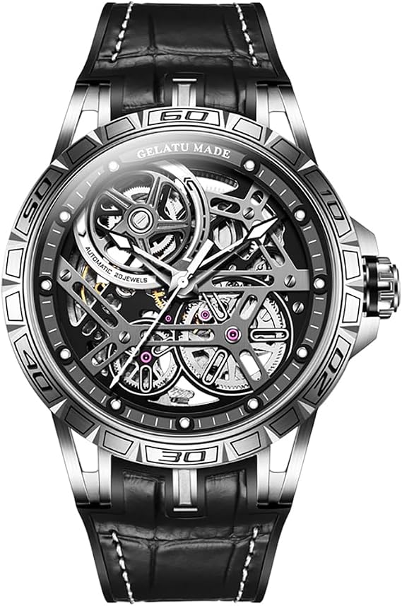 Skeleton Mens Watches Automatic Mechanical Luxury Watch Sapphire Crystal Leather Band Waterproof Luminous Wristwatch