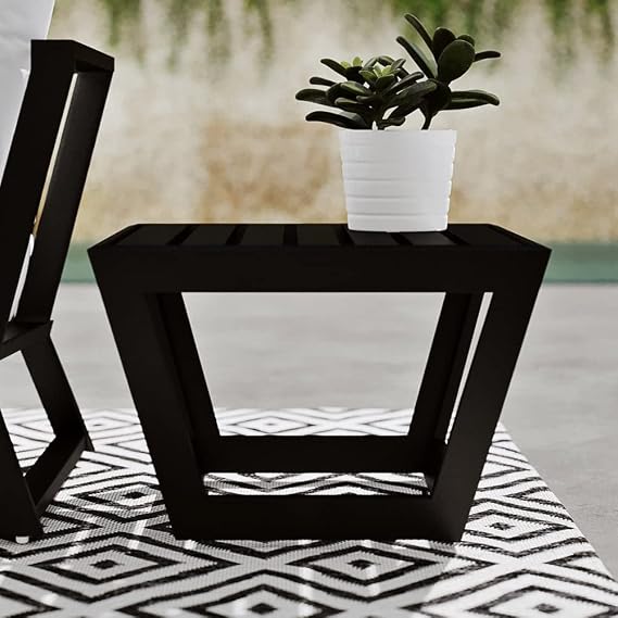 Modern Nadie Outdoor End Table with Powder Coated Aluminum Frame in Black