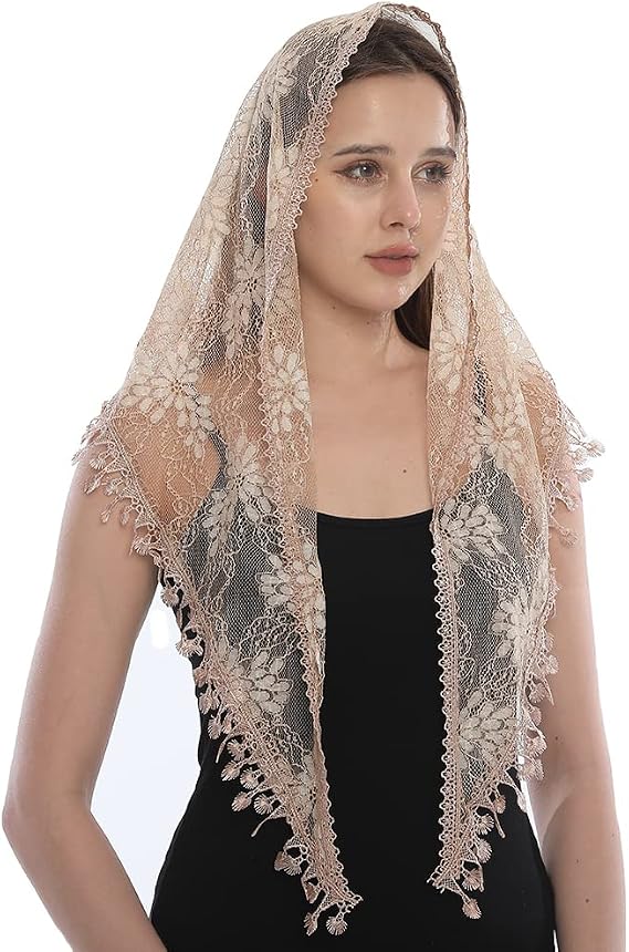 LMVERNA Lace Veil Triangle Mantilla Church Head Covering Latin Scarf for Mass Wedding Bridesmaids