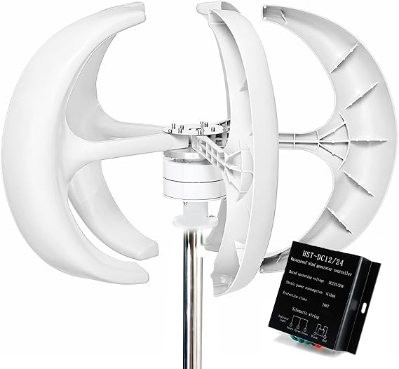 12000W Vertical Axis Wind Turbine Generator, 5 Blades Wind Turbine Kit 2M/S Wind Speed Starting Wind Power Generator for Home, Camping - White