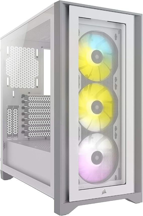 CORSAIR iCUE 4000X RGB Tempered Glass Mid-Tower ATX PC Case - 3X SP120 RGB Elite Fans - iCUE Lighting Node CORE Controller - High Airflow - White