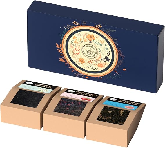 HANFANGLING Tea Gift Box, White Peach Oolong, Jasmine Green, Strawberry Black, Three Combinations, Beautifully Gift Boxed, Perfect as a Gift for Tea Love