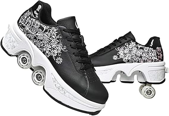 Roller Skate Shoes for Men Women, 2-in-1 Double-Row Deform Wheel Roller Skates, Boy Girl Sneakers with Removable Wheels, Indoor Outdoor Skates Shoes