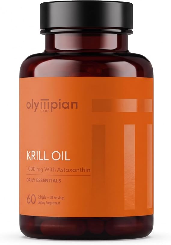 Olympian Labs Antarctic Krill Oil, 1000mg Caps with Astaxanthin, Omega-3, EPA, DHA, Immune, Joint & Brain Support, 60 Softgels
