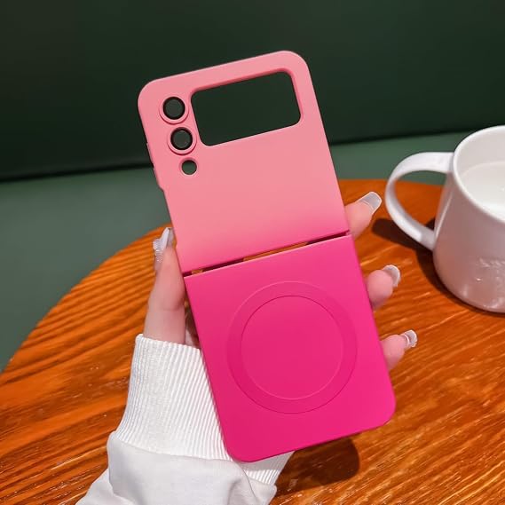 UEEBAI Magnetic Case for Samsung Galaxy Z Flip 3 5G, Gradient Neon Color Case Compatible with MagSafe Charger Cover Built-in Camera Lens Protector Pretty Phone Case for Women and Girl - Pink Red