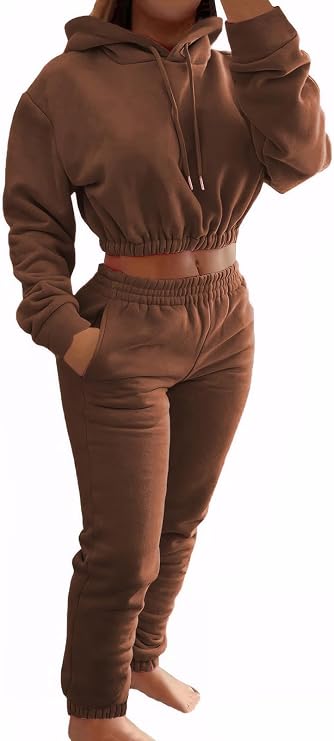 Sweatsuits for Women Set 2 Piece Tracksuits Outfits Casual Long Sleeve Crop Hoodie Jogger Pants Matching Sets