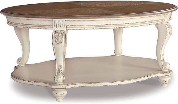 Signature Design by Ashley Realyn Casual Cottage Coffee Table, Antique White & Brown