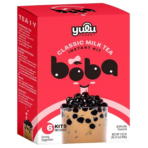 YULU FOODS Instant Bubble Pearls for Classic Milk Tea with Brown Sugar Flavor 6 Servings