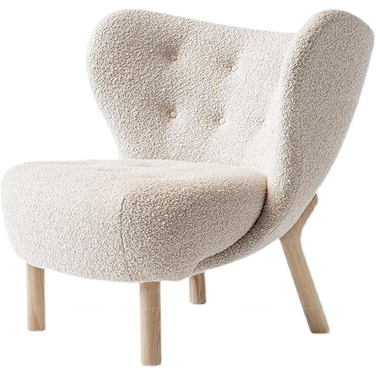 Trendy Modern Chair with Open Back, Wooden Legs, Faux Fur Upholstered Lambswool Armless Slipper Chair for Living Room Bedroom Office ComfortWhite