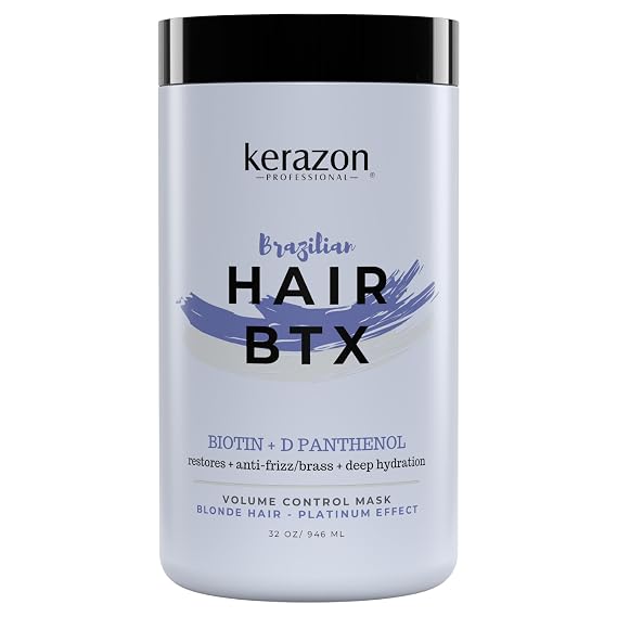 KERAZON Blonde Brazilian Hair BTX Treatment Purple Mask Platinum Effect & Silver Hair Providing Smoothing, Deep Hydration, Anti-Brass, Shine, Softness, Volume And Frizz Control. Salon Size.