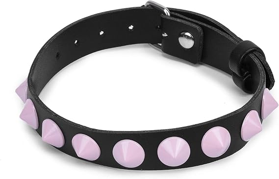 Leather Pink Studded Choker Collar Buckle Cat Collar Necklace