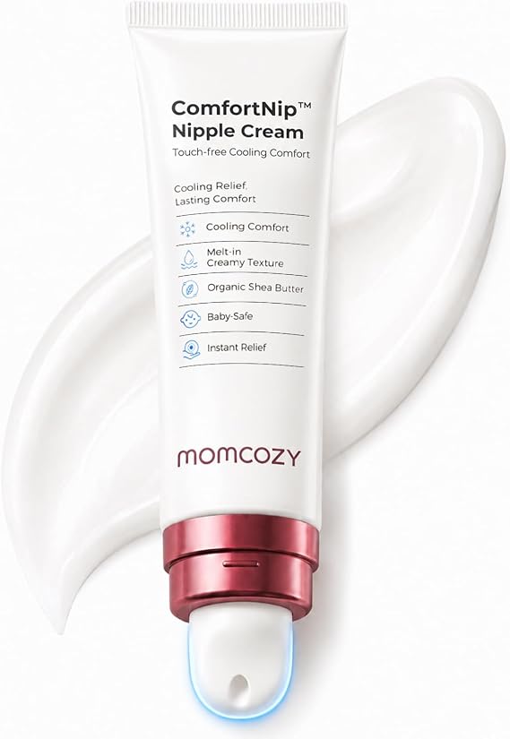 Momcozy Cooling Nipple Cream Safe for Nursing,Fast Relief with Cooling Ceramic Applicator for Cracked Nipple & Dry Skin, No Lanolin Nipple Butter,Plant-Based Formula, Breastfeeding Essentials, 1.76oz