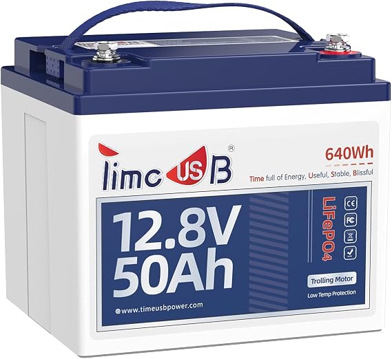 Timeusb 12V 50Ah LiFePO4 Lithium Battery for Kayak, RV, Trolling Motor
