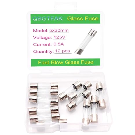 12 Pack F0.5AL125V 5x20 mm 0.5 A 125 V Christmas Light Fuses 0.2x0.78 Inch 0.5A amp 125 Volt Max Glass Fuses Replacement for (0.5A)
