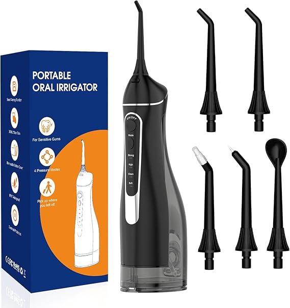 Water flossers for Teeth Pick, Portable Oral Irrigator Dental with 4 Modes 5 Jet Tips, IPX7 Rechargeable Water Tooth Flosser for Braces Sensitive Gum Care,300ml Tank for Home Travel Use