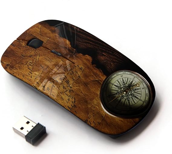[ Optical 2.4G Wireless Mouse [ Compass Map Ancient Brown Travel History ]