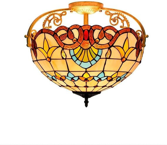 OSCCAR 16 Inch European Vintage Pastoral Chandeliers Tiffany Style Antique Inverted Ceiling Pendant Chandelier Light Fixtures for Living Room Dining Bedroom