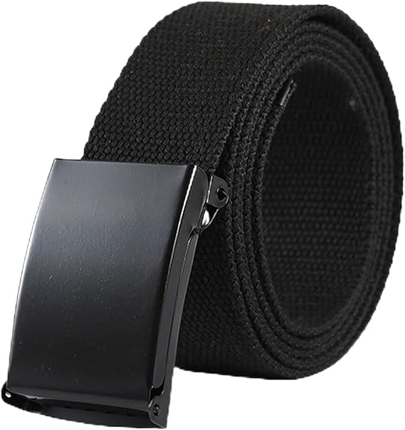 Belts for Men,Mens Adjustable Canvas Fabric Nylon Belt Fits Anywhere,Cut To Fit Canvas Web Size Up to 47" with Flip-Top Solid Black Military Buckle