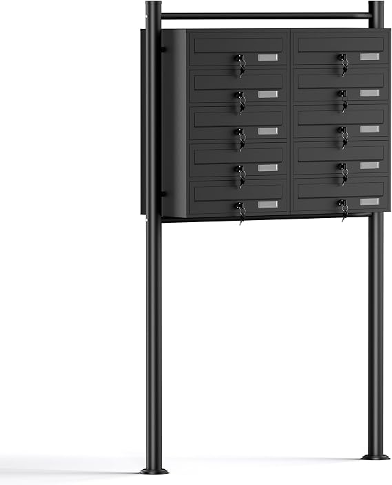 Mailbox System 10 Doors black Letterbox Postbox Pillar Letter Mail Post Box