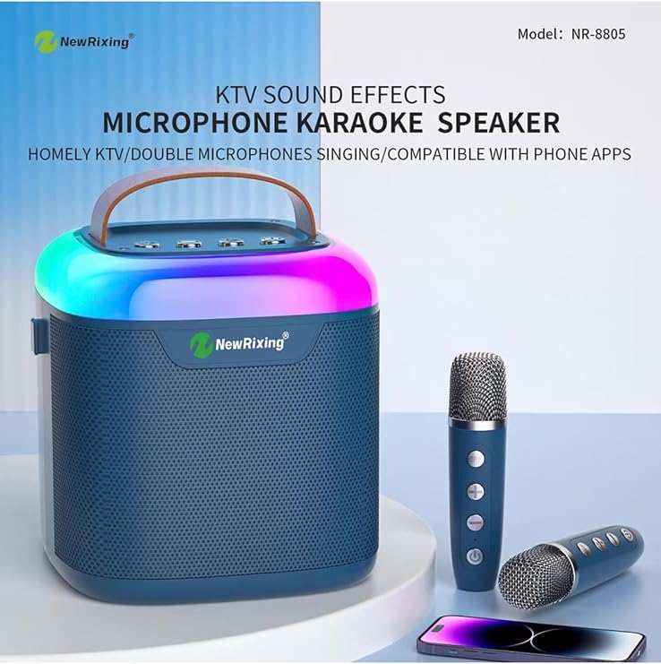 Karaoke Bluetooth Hoparlör – Kablosuz, Rgb Işıklı, 2 Mikrofonlu, Taşınabilir Eğlence Sistemi