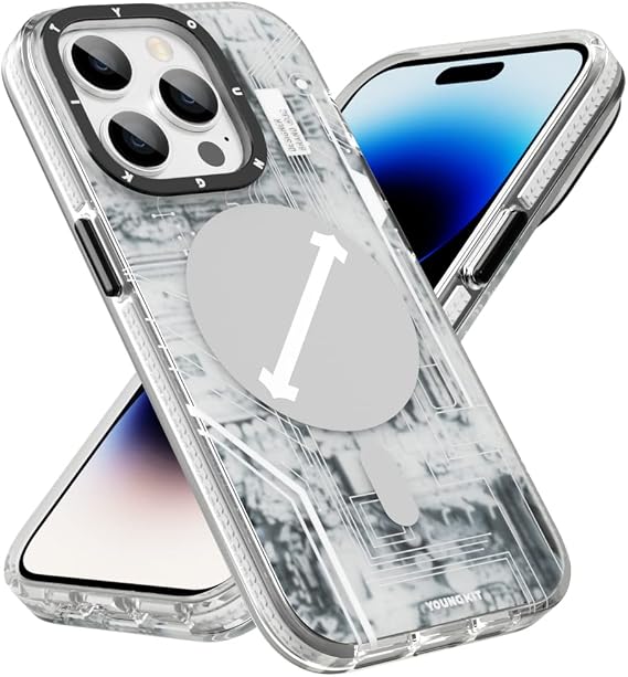 YOUNGKIT iPhone 14 Pro Max Case, Shockproof Military Grade Protection [Technology Series] Soft Bumper Translucent Matte Hard Back Cover Silm Case for iPhone 14 Pro Max - White