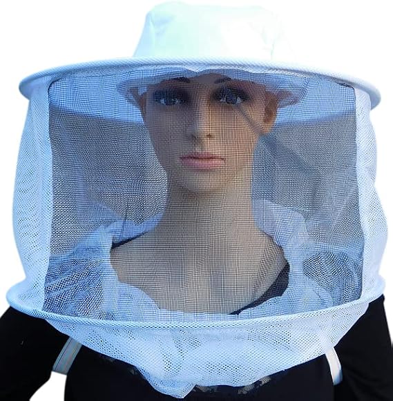 Beekeeping White, Round Brim Veil, with Elastic Shoulder, Professional Beekeeping Suit Hat for Adults, Air Mesh Protection