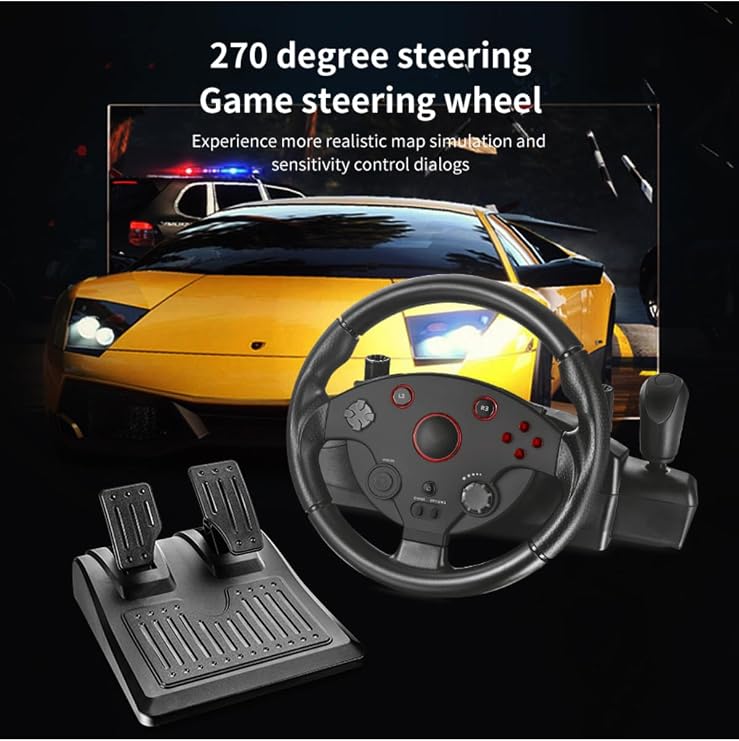 İMEXTECH 270 Derece Yarışçı Oyun Direksiyonu, PS4/PS3/Xbox One/Xbox 360/PC ile Uyumlu, Siyah BBT6Direksiyon