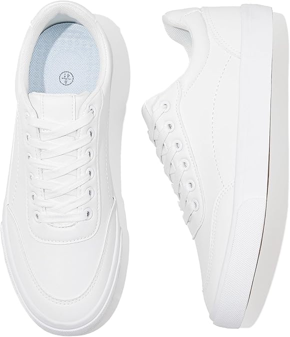 Rominz Men's White Tennis Shoes PU Leather Fashion Sneakers