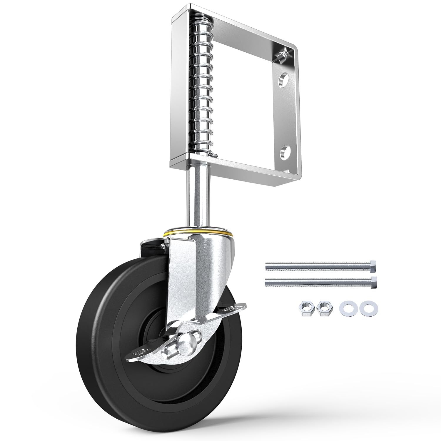 HOLKIE 100mm Spring Loaded Gate Wheel - 50 kg Total Load Capacity - Easy Steering Castor Wheel for Wooden Gate and Fence